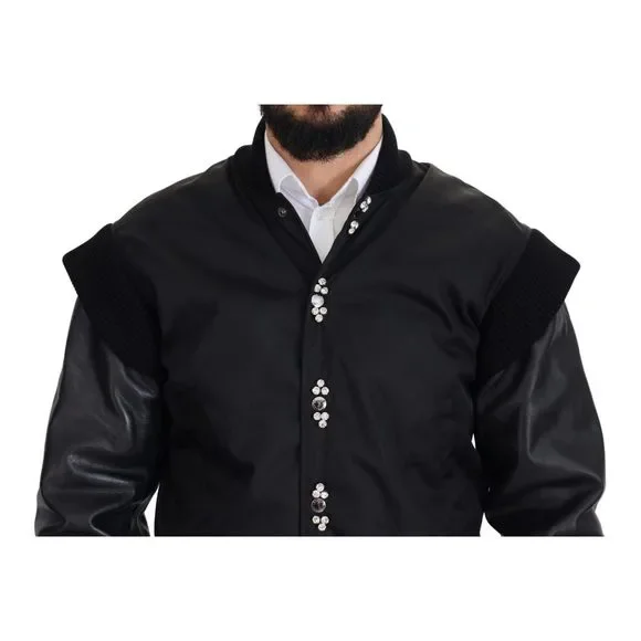 Dolce & Gabbana Black Nylon Crystals Coat Buttons Jacket - Picture 2 of 10